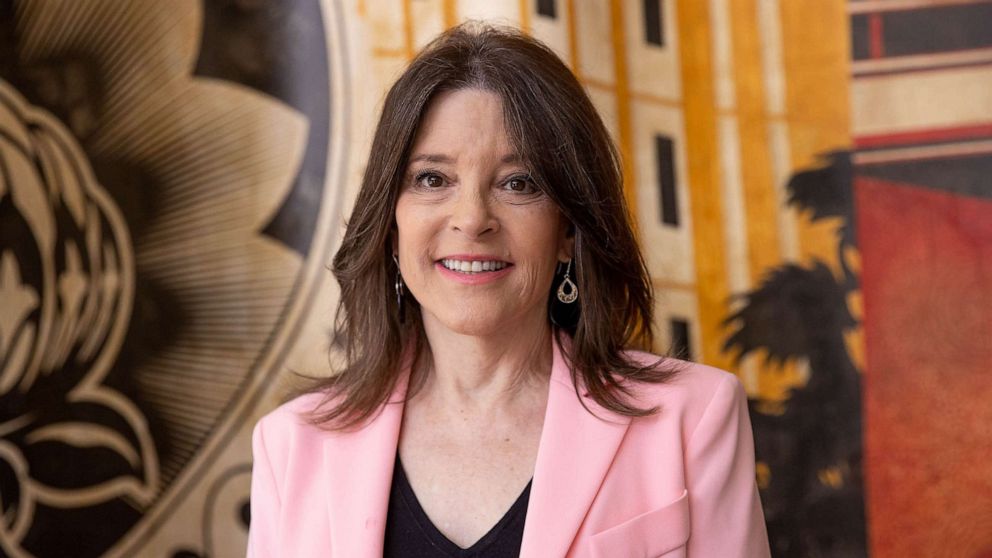 PHOTO: In this June 5, 2021, file photo, Project Angel Food Founder Marianne Williamson is seen at the AIDS Monument Groundbreaking in West Hollywood, Calif.