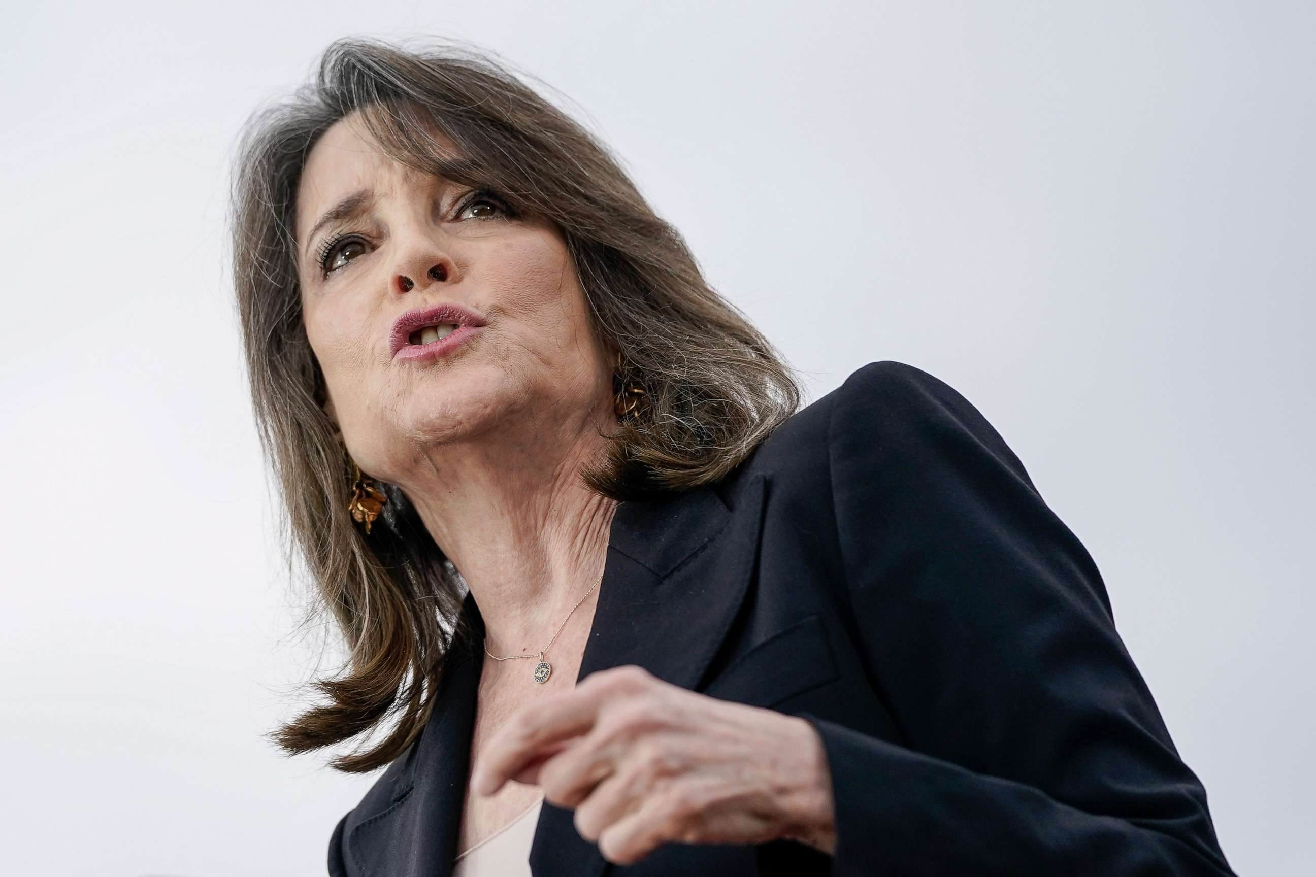 PHOTO: Marianne Williamson speaks as she endorses then-Democratic presidential candidate Sen. Bernie Sanders (I-VT) during a campaign rally at Vic Mathias Shores Park on Feb. 23, 2020 in Austin, Texas.