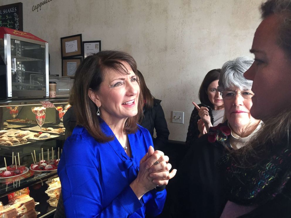 PHOTO: Democratic candidate for the 3rd congressional district Marie Newman speaks with supporters at a campaign event in LaGrange, Ill, Feb. 13, 2018. 
