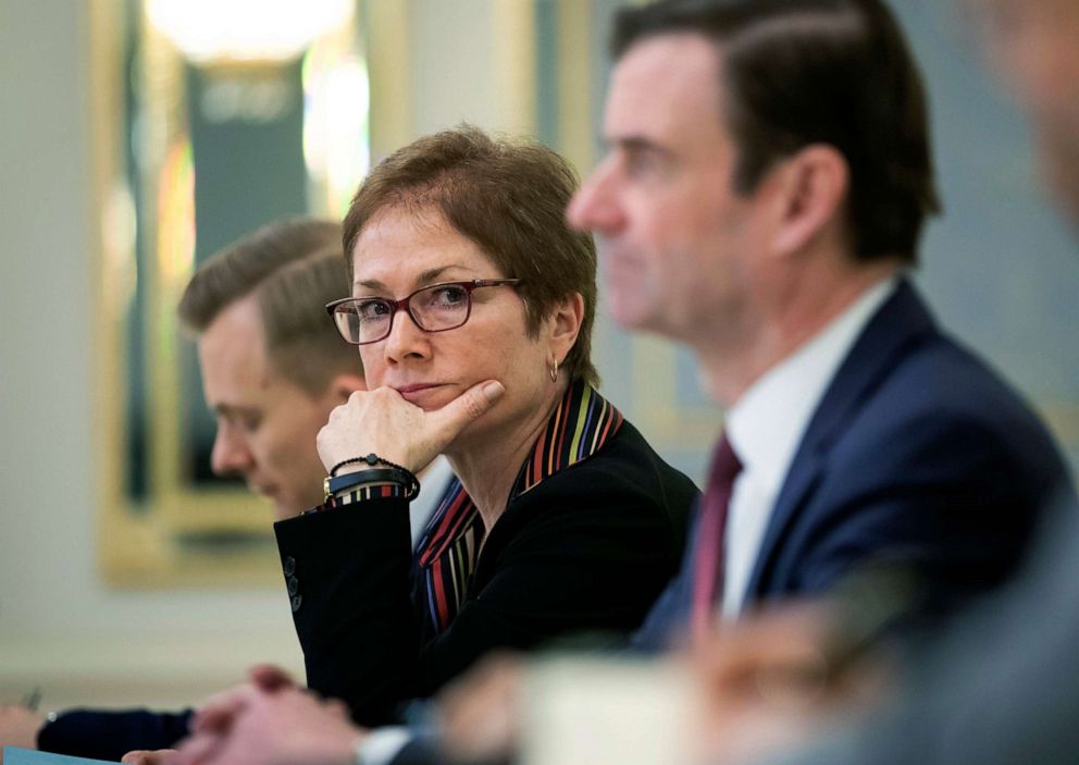 PHOTO: U.S. Ambassador to Ukraine Marie Yovanovitch, center, sits during her meeting with Ukrainian President Petro Poroshenko in Kyiv, Ukraine, March 6, 2019.