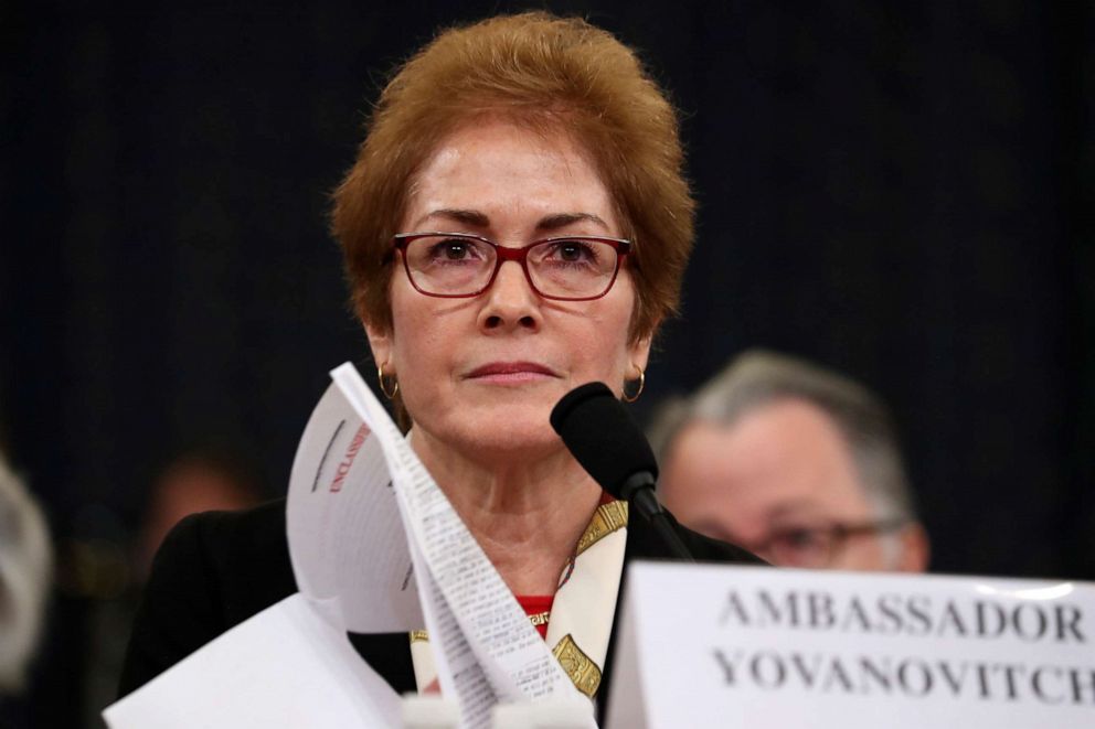 PHOTO: In this file photo dated Friday, Nov. 15, 2019, former U.S. Ambassador to Ukraine Marie Yovanovitch testifies before the House Intelligence Committee on Capitol Hill in Washington.