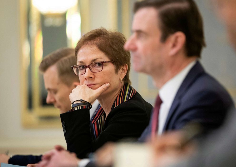 PHOTO: U.S. Ambassador to Ukraine Marie Yovanovitch, center, sits during her meeting with Ukrainian President Petro Poroshenko in Kyiv, Ukraine, March 6, 2019.