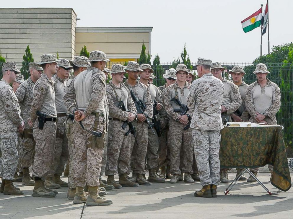 PHOTO: Gen. Joseph Dunford Jr., chairman of the Joint Chiefs of Staff, speaks to Marines in Erbil, Iraq, Nov. 10, 2016.