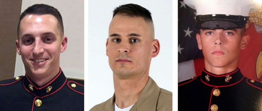 PHOTO: From left, Sgt. Benjamin S. Hines, 31, of York, Pa., Staff Sgt. Christopher K.A. Slutman, 43, of Newark, Del., and Cpl. Robert A. Hendriks, 25, of Locust Valley, N.Y. All three were killed on April 8, 2019, in Afghanistan.