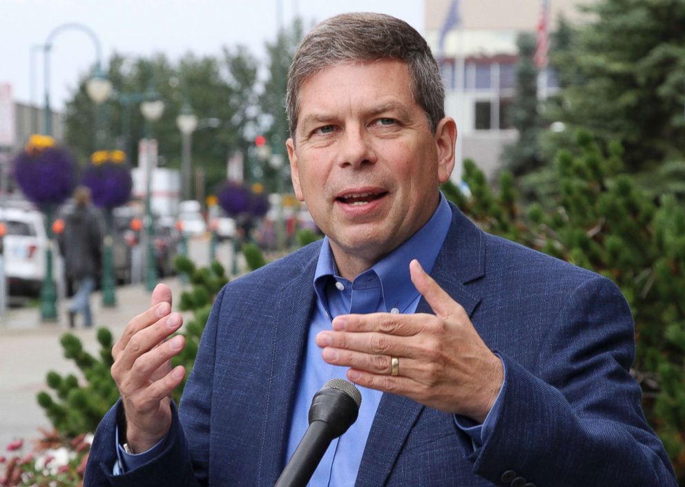 PHOTO: This July 27, 2017, photo shows Mark Begich, a Democrat running for Alaska governor, speaking at a news conference in Anchorage, Alaska. Begich, a former U.S. senator, is unopposed in the Aug. 21, 2018, Democratic primary. 