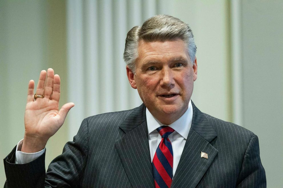 PHOTO: Mark Harris, Republican candidate in North Carolina's 9th Congressional race, prepares to testify during a public evidentiary hearing on the 9th Congressional District voting irregularities investigation.