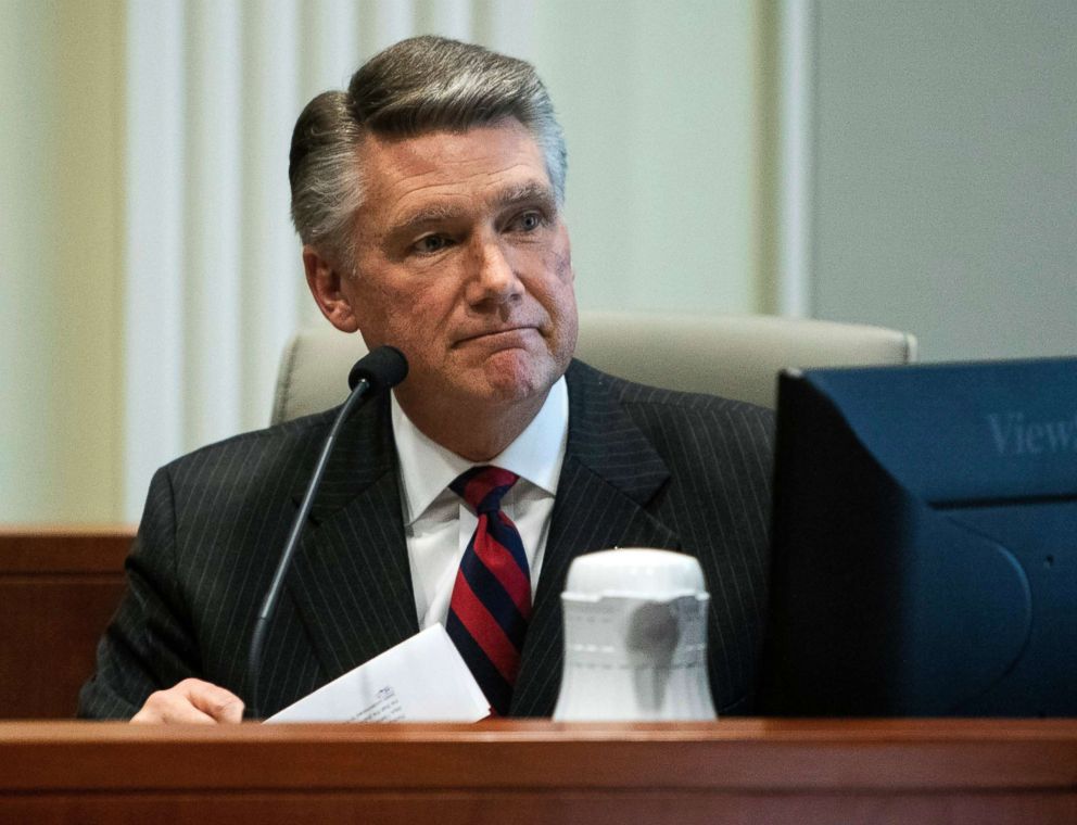 PHOTO: Mark Harris, Republican candidate in North Carolina's 9th congressional race, makes a statement during a public hearing at the North Carolina State Bar in Raleigh, N.C., Feb. 21, 2019.