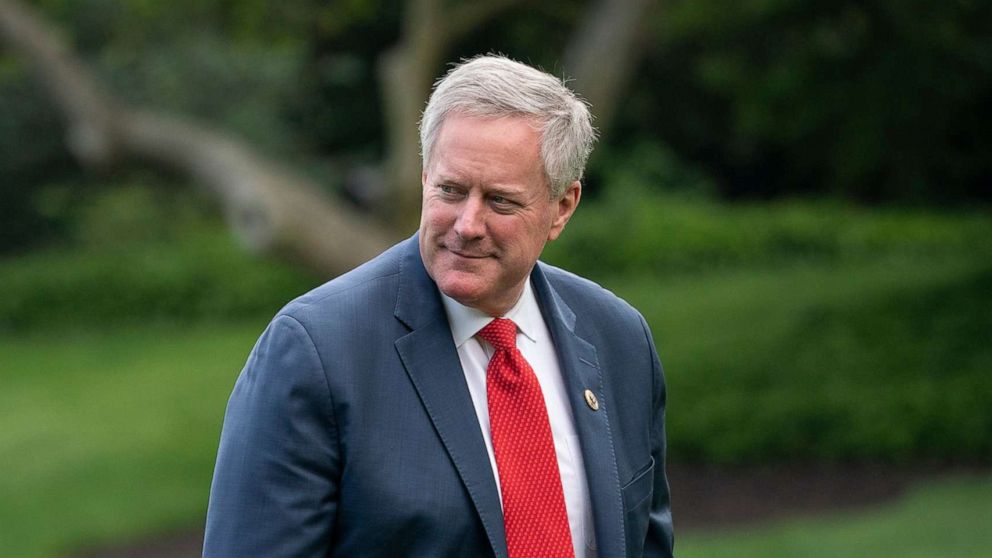 PHOTO: Mark Meadows exits Marine One on the South Lawn of the White House in Washington, on May 14, 2020.