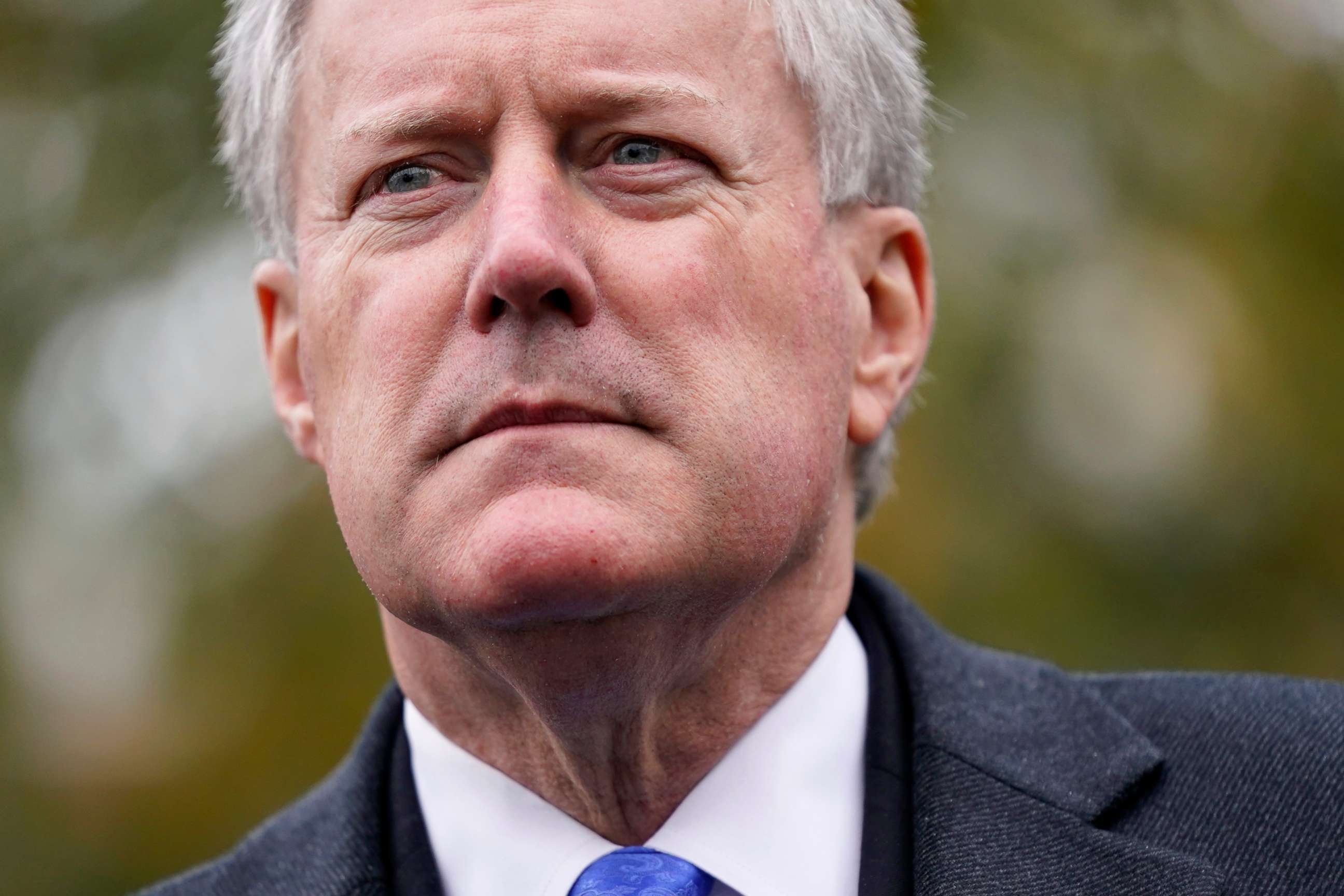 PHOTO: White House chief of staff Mark Meadows speaks with reporters outside the White House, Oct. 26, 2020, in Washington.