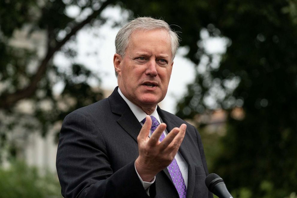 PHOTO: White House Chief of Staff Mark Meadows speaks with reporters at the White House, Sept. 17, 2020, in Washington.