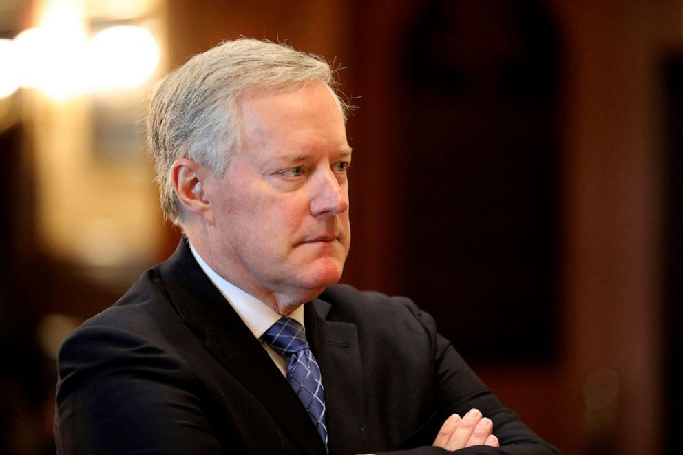 PHOTO: Former White House Chief of Staff Mark Meadows listens during an announcement of the creation of a new South Carolina Freedom Caucus based on a similar national group at a news conference on April 20, 2022, in Columbia, S.C.