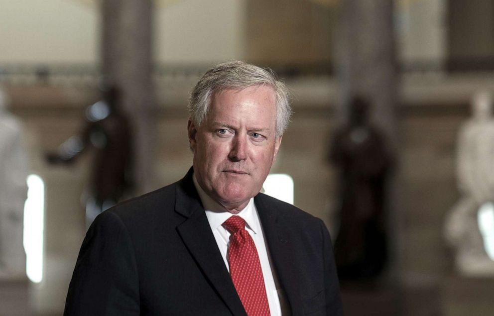 PHOTO: White House Chief of Staff Mark Meadows speaks to the press in Statuary Hall at the Capitol on Aug. 22, 2020, in Washington, DC.