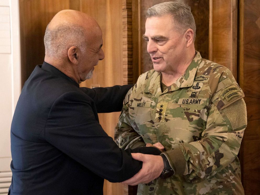 PHOTO: Army Gen. Mark A. Milley, chairman of the Joint Chiefs of Staff, meets with President of Afghanistan Ashraf Ghani at the Presidential Palace in Kabul, Afghanistan, Nov. 28, 2019.