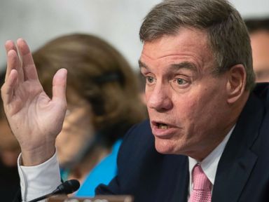 PHOTO: Sen. Mark Warner asks questions during a hearing on Capitol Hill in Washington, D.C., July 25, 2018.