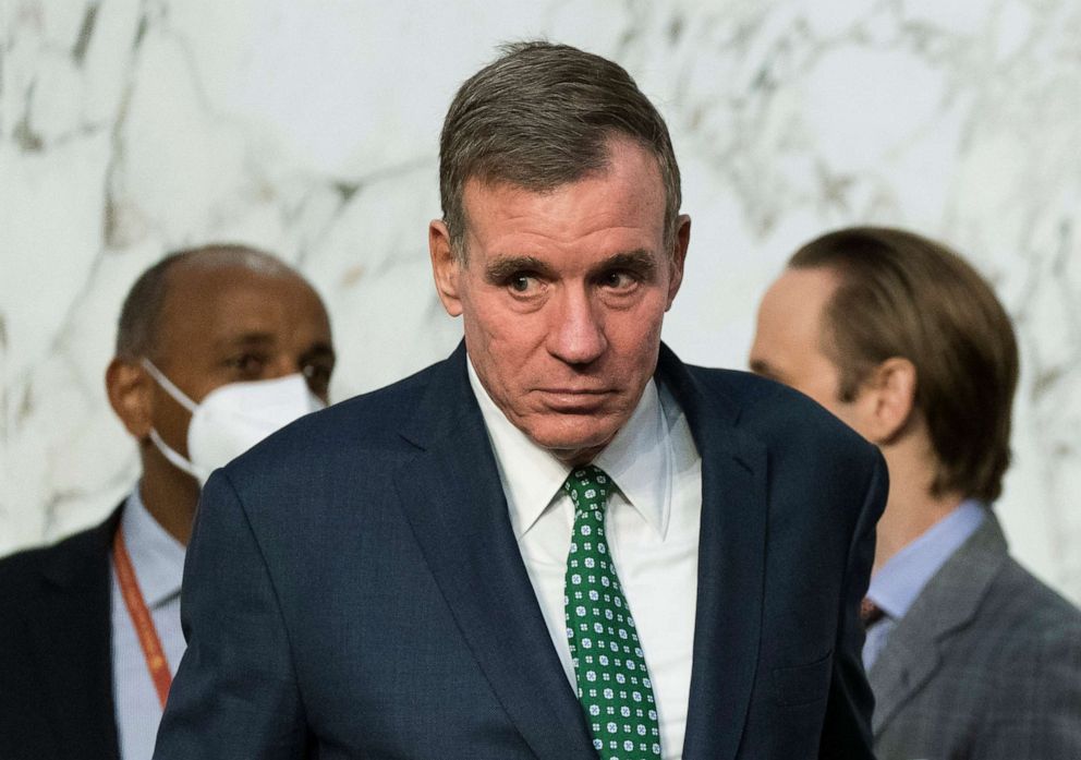 PHOTO: Sen. Mark Warner is seen before the start of hearing on Capitol Hill, June 22, 2022, in Washington.