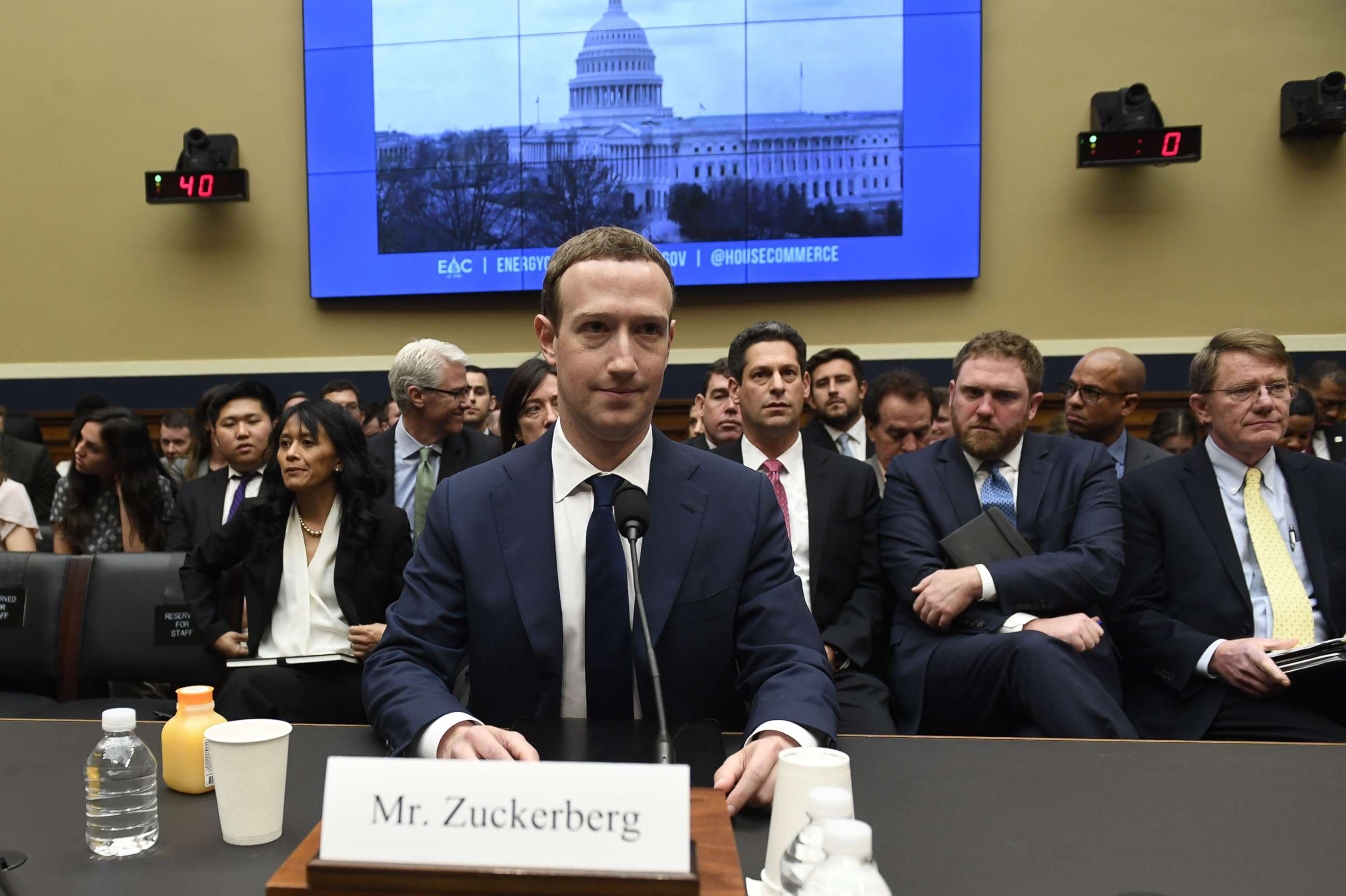 PHOTO: Facebook CEO and founder Mark Zuckerberg testifies during a U.S. House Committee on Energy and Commerce hearing about Facebook on Capitol Hill in Washington, D.C., April 11, 2018.