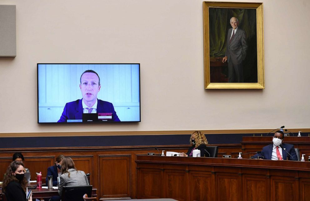 PHOTO: Mark Zuckerberg, chief executive officer and founder of Facebook Inc., speaks via videoconference during a House Judiciary Subcommittee hearing in Washington, D.C., July 29, 2020.