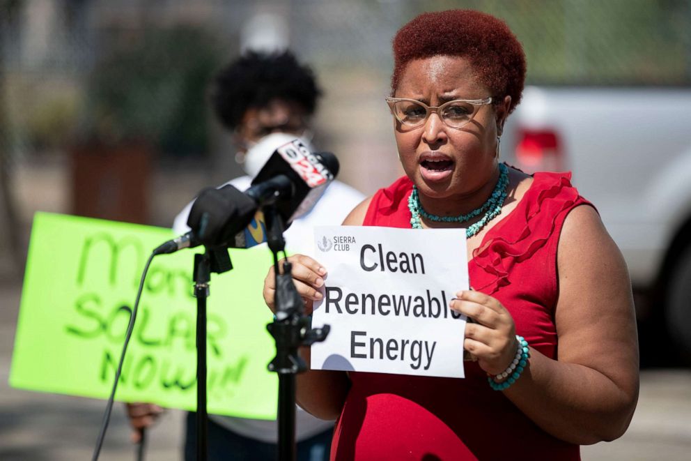 PHOTO: Marquita Bradshaw, environmental justice chair of the Sierra Club Chickasaw Group, speaks Tuesday, July 7, 2020, during a press conference in front of City Hall in downtown Memphis, Tenn.