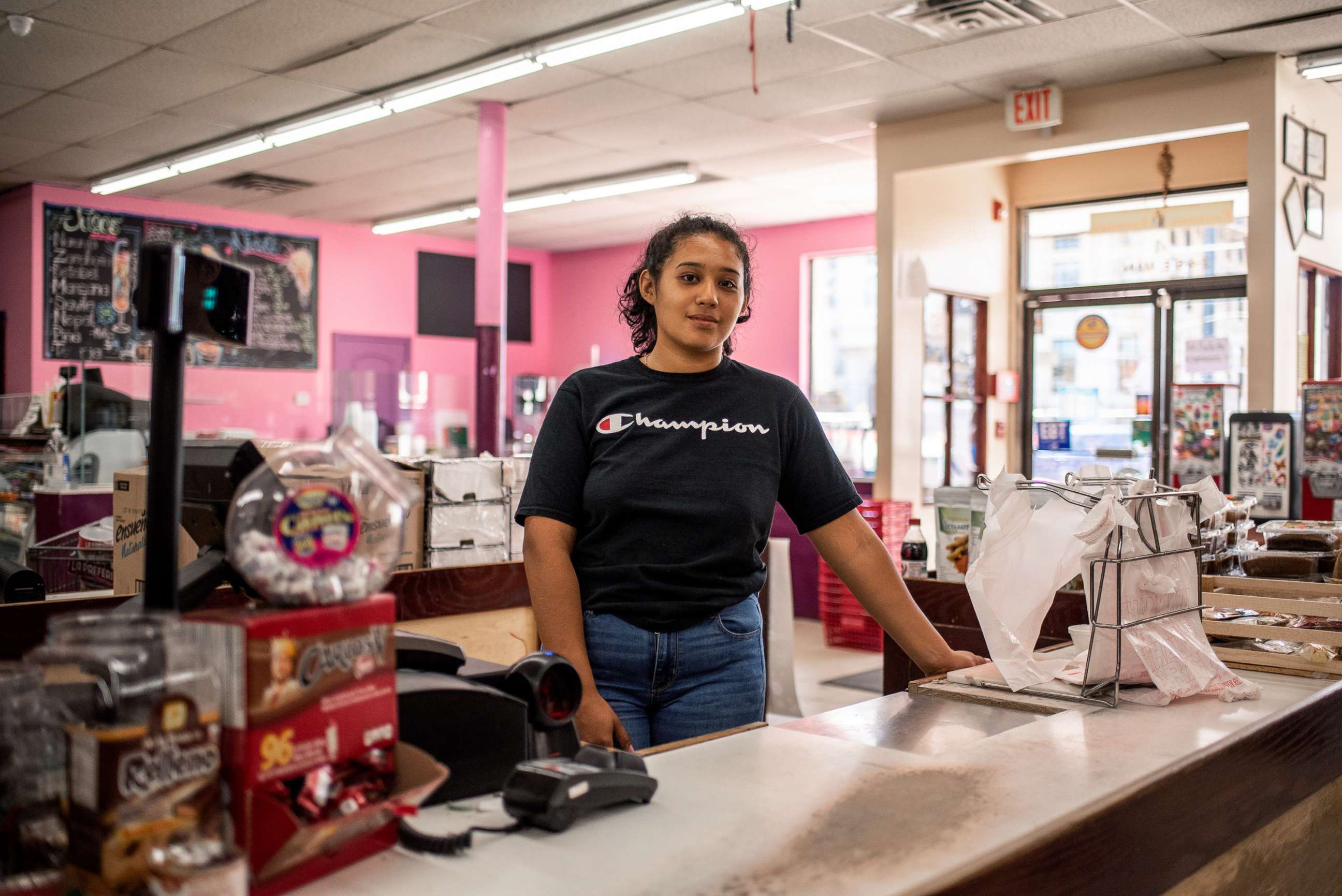 PHOTO: America Zaragroa poses for a portrait inside Zamora Fresh Market in Marshalltown, Iowa, Aug. 7, 2019, which has a growning Hispanic and Latino community.