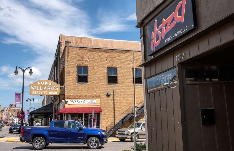 PHOTO: A truck drives by Ibiza, a Latino nightclub in Marshalltown, Iowa, Aug. 7, 2019.