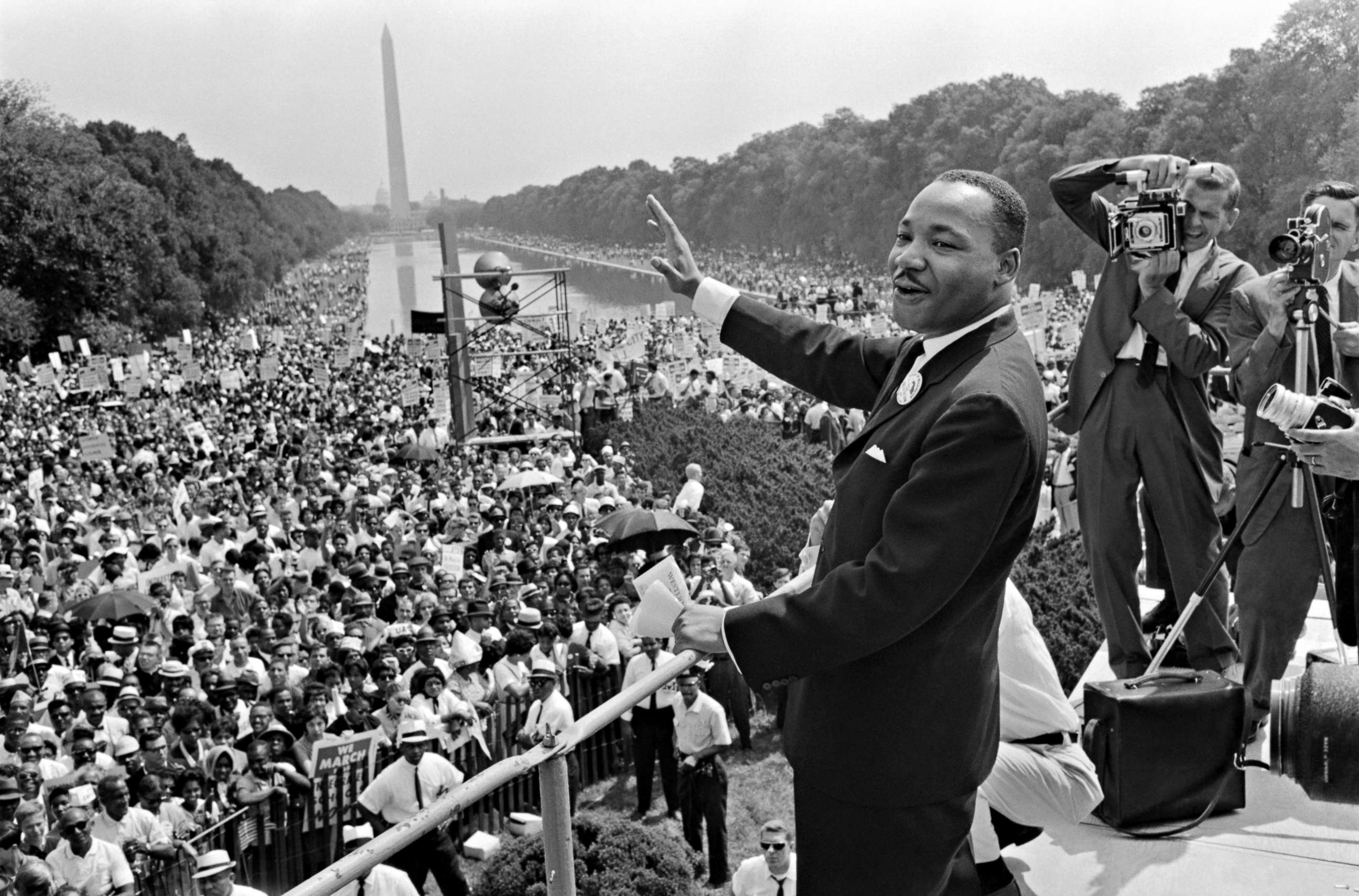 PHOTO: Dr. Martin Luther King Jr at the "March on Washington for Jobs and Freedom" in which he gave his "I Have a Dream" speech on the Mall in Washington on Aug. 28, 1963. 