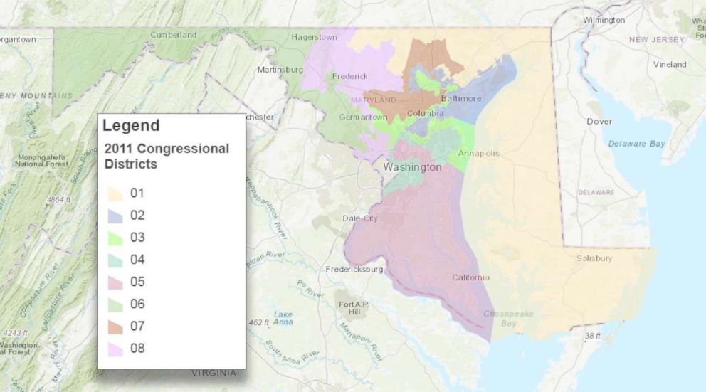 PHOTO: Maryland's congressional districts are illustrated in a map from the Maryland Department of Planning.