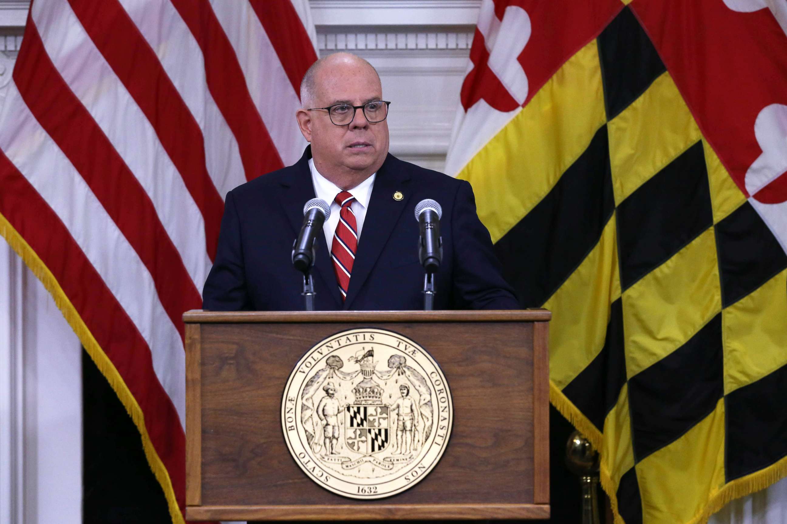 PHOTO: In this June 9, 2022, file photo, Governor Larry Hogan speaks at a press conference at the Maryland State House in Annapolis, Md.