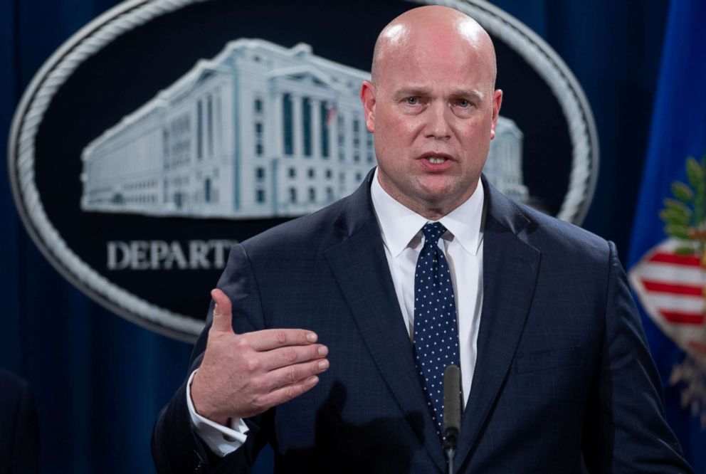 PHOTO: Acting U.S. Attorney General Matthew Whitaker speaks during a press conference at the Department of Justice in Washington, Jan. 28, 2019.