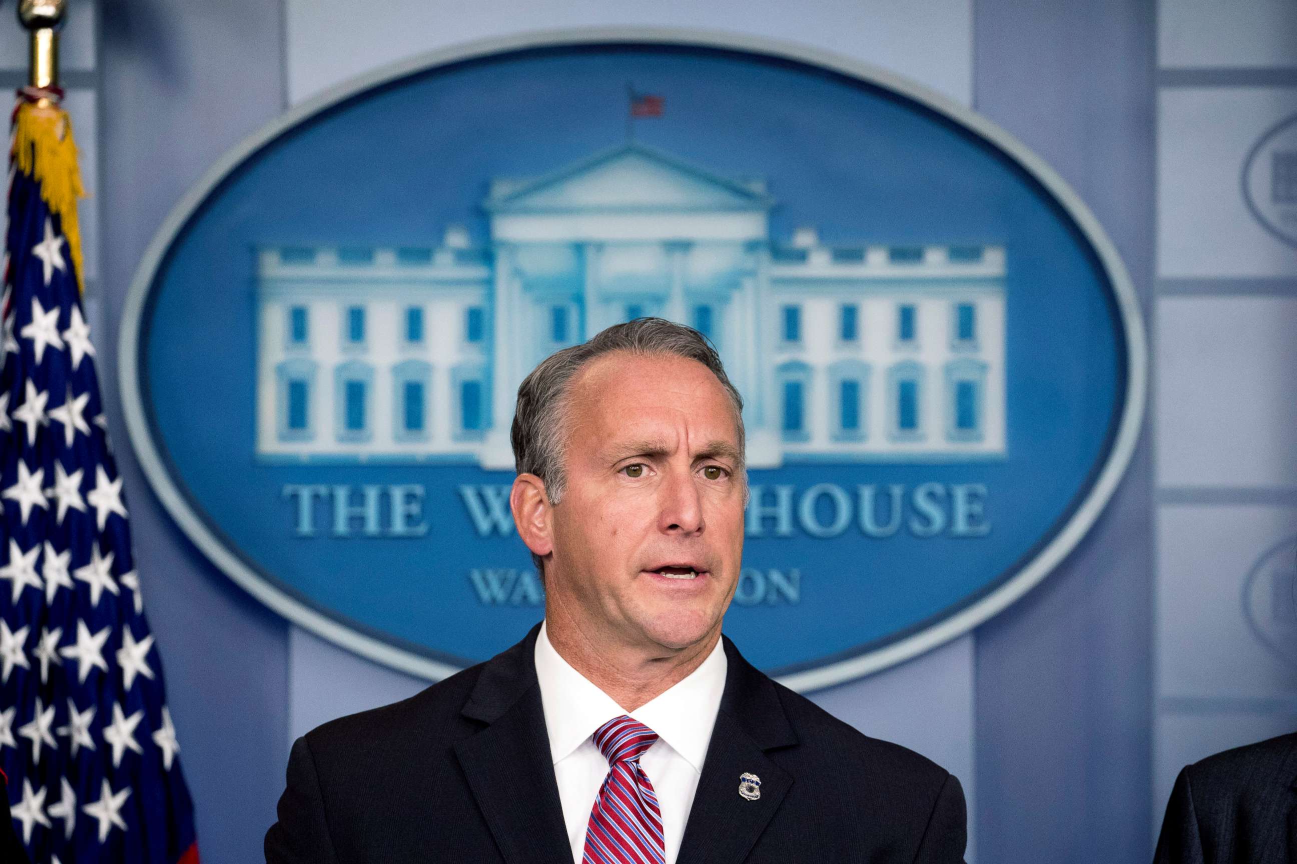 PHOTO: Immigration and Customs Enforcement Director Matt Albence speaks in the Briefing Room at the White House in Washington, Oct. 10, 2019.