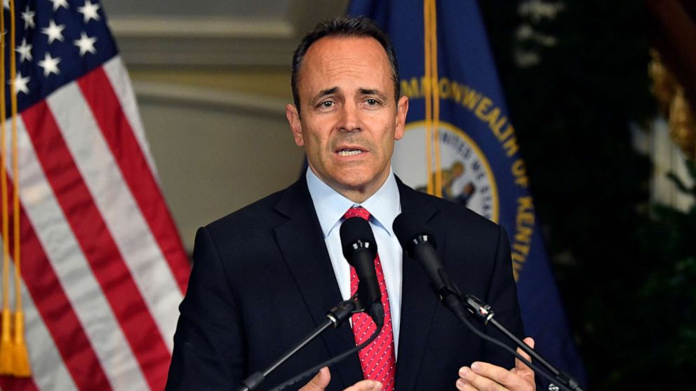 PHOTO: Kentucky Governor Matt Bevin announces his intent to call for a recanvass of the voting results from the gubernatorial elections during a press conference at the Governor's Mansion in Frankfort, Ky., Nov. 6, 2019.