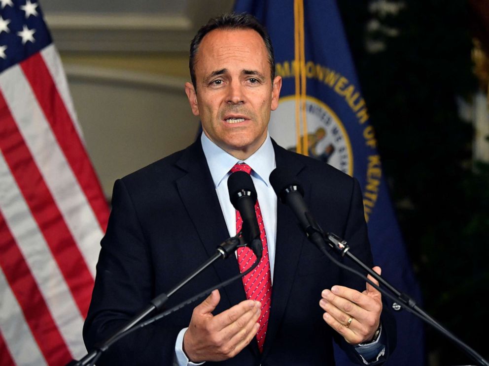 PHOTO: Kentucky Governor Matt Bevin announces his intent to call for a recanvass of the voting results from the gubernatorial elections during a press conference at the Governors Mansion in Frankfort, Ky., Nov. 6, 2019.