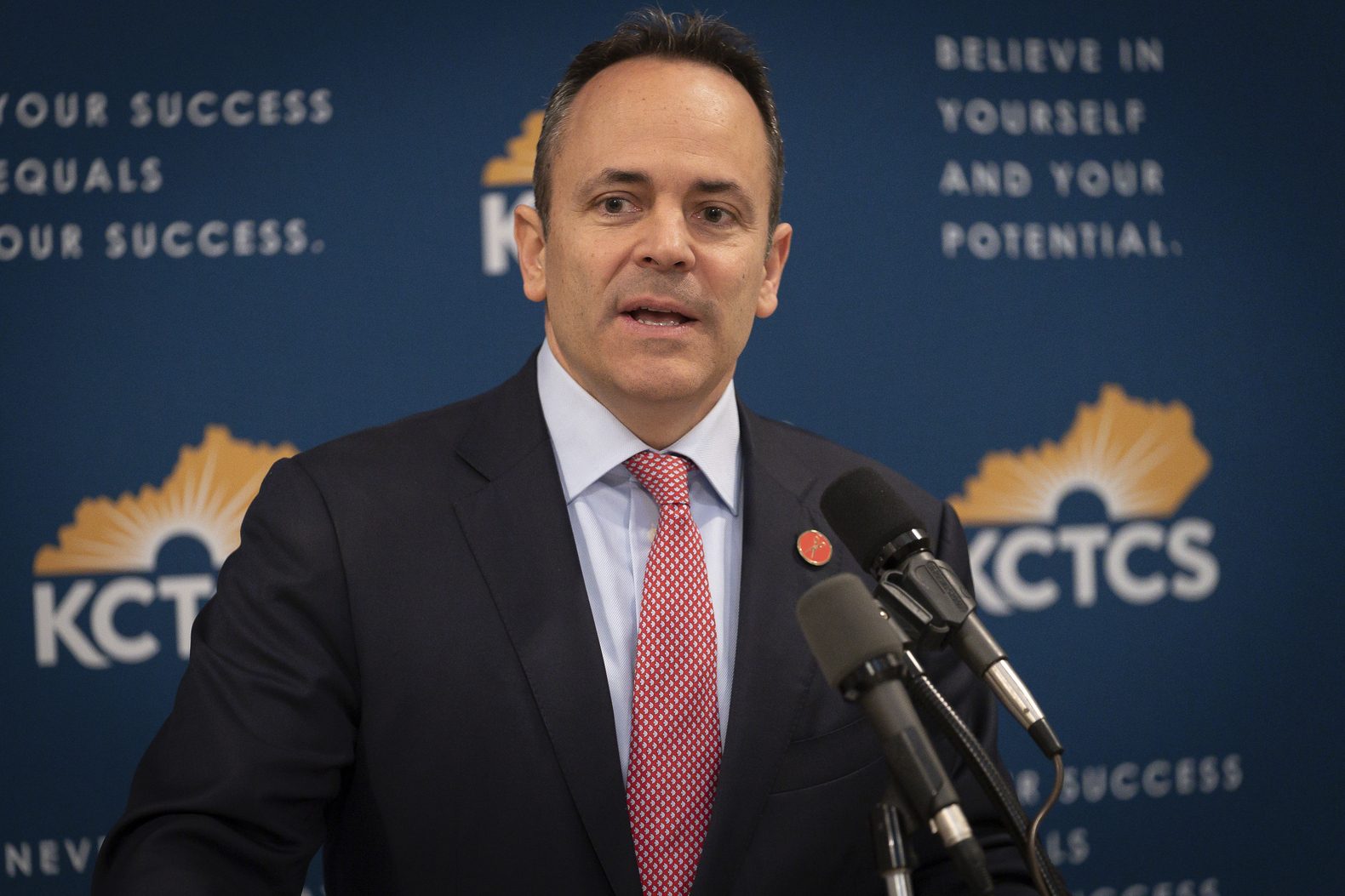 PHOTO: In this Feb 28, 2019, file photo, Kentucky Gov. Matt Bevin speaks in the Capitol building in Frankfort, Ky.