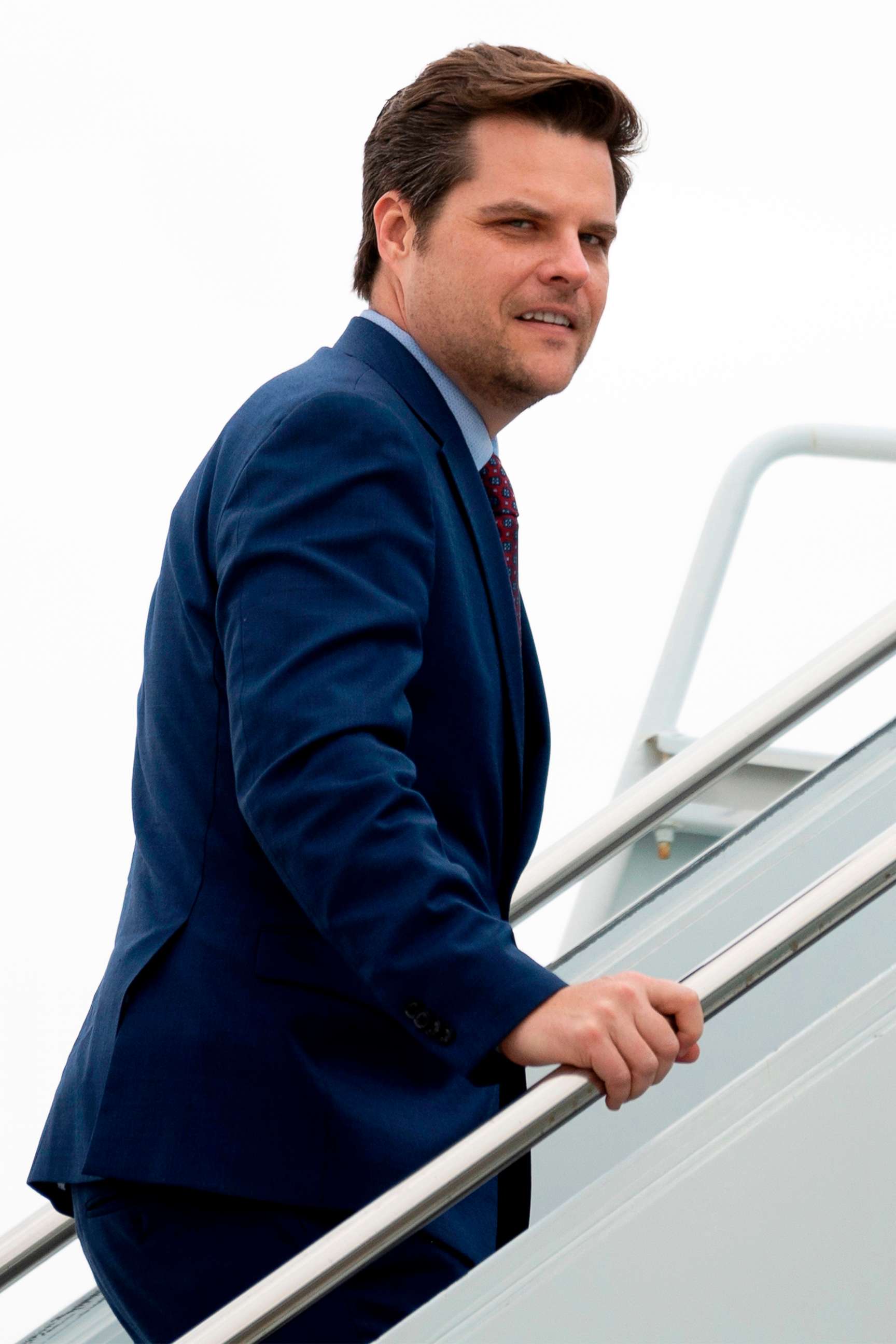 PHOTO: Rep. Matt Gaetz boards Air Force One in Orlando, Fla., on March 9, 2020.