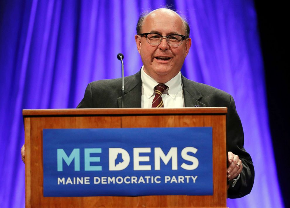 PHOTO: Maine Secretary of State Matthew Dunlap addresses the Democratic Convention, in Lewiston, Maine, May 18, 2018.