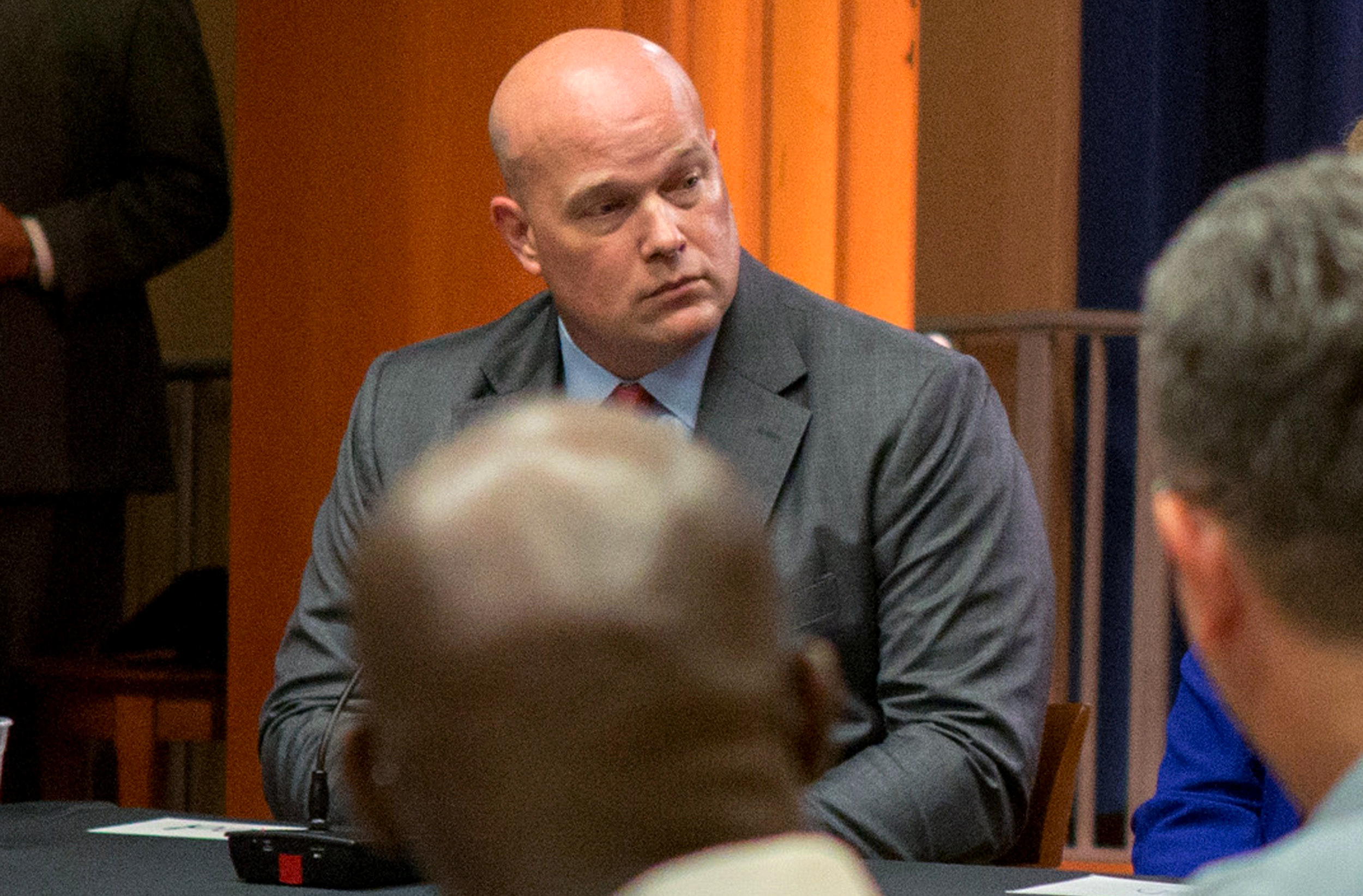 PHOTO: Chief of Staff to the Attorney General Matthew Whitaker attends a roundtable discussion with foreign liaison officers at the Justice Department in Washington, Aug. 29, 2018.