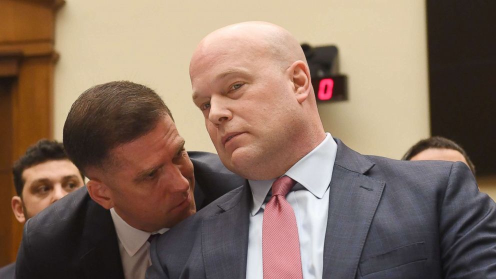 PHOTO: Acting Attorney General Matt Whitaker consults with a member of his staff before testifying at a House Judiciary Committee hearing on oversight of the Justice Department, at Capitol Hill in Washington, Feb. 8, 2019.