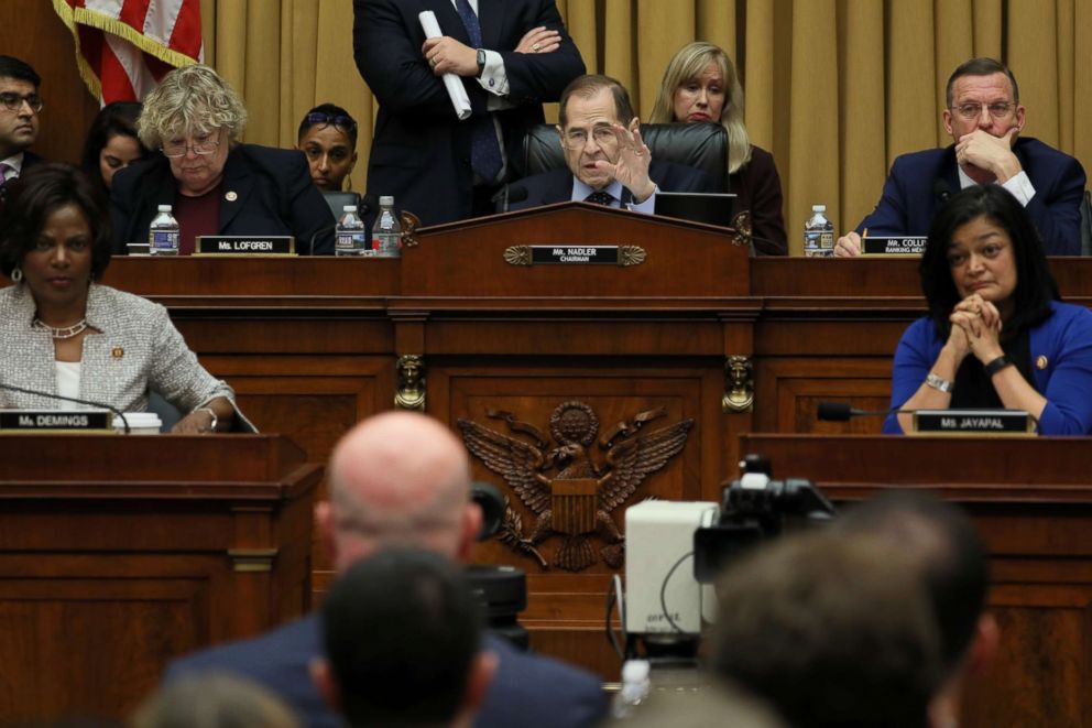 PHOTO: House Judiciary Committee Chairman Jerrold Nadler speaks as Acting U.S. Attorney General Matthew Whitaker testifies before a House Judiciary Committee hearing on oversight of the Justice Department on Capitol Hill in Washington, Feb. 8, 2019.