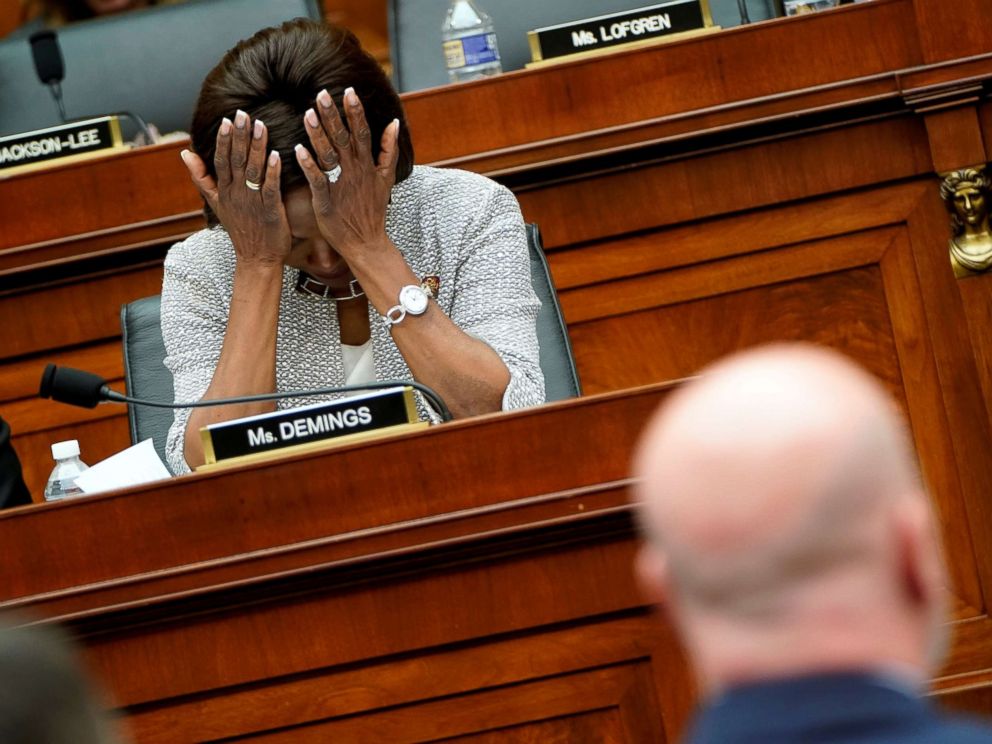 PHOTO: Rep. Val Demings reacts to testimony from Acting U.S. Attorney General Matthew Whitaker as he testifies to the House Judiciary Committee on oversight of the Justice Department on Capitol Hill in Washington, Feb. 8, 2019.