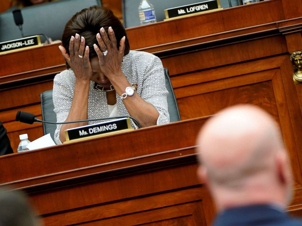 PHOTO: Rep. Val Demings reacts to testimony from Acting U.S. Attorney General Matthew Whitaker as he testifies to the House Judiciary Committee on oversight of the Justice Department on Capitol Hill in Washington, Feb. 8, 2019.