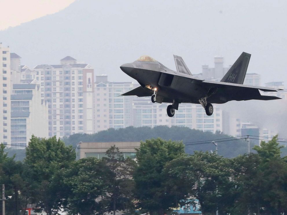 PHOTO: A U.S. F-22 Raptor stealth fighter jet lands as South Korea and the U.S. conduct the Max Thunder joint military exercise at an air base in Gwangju, South Korea, May 16, 2018.