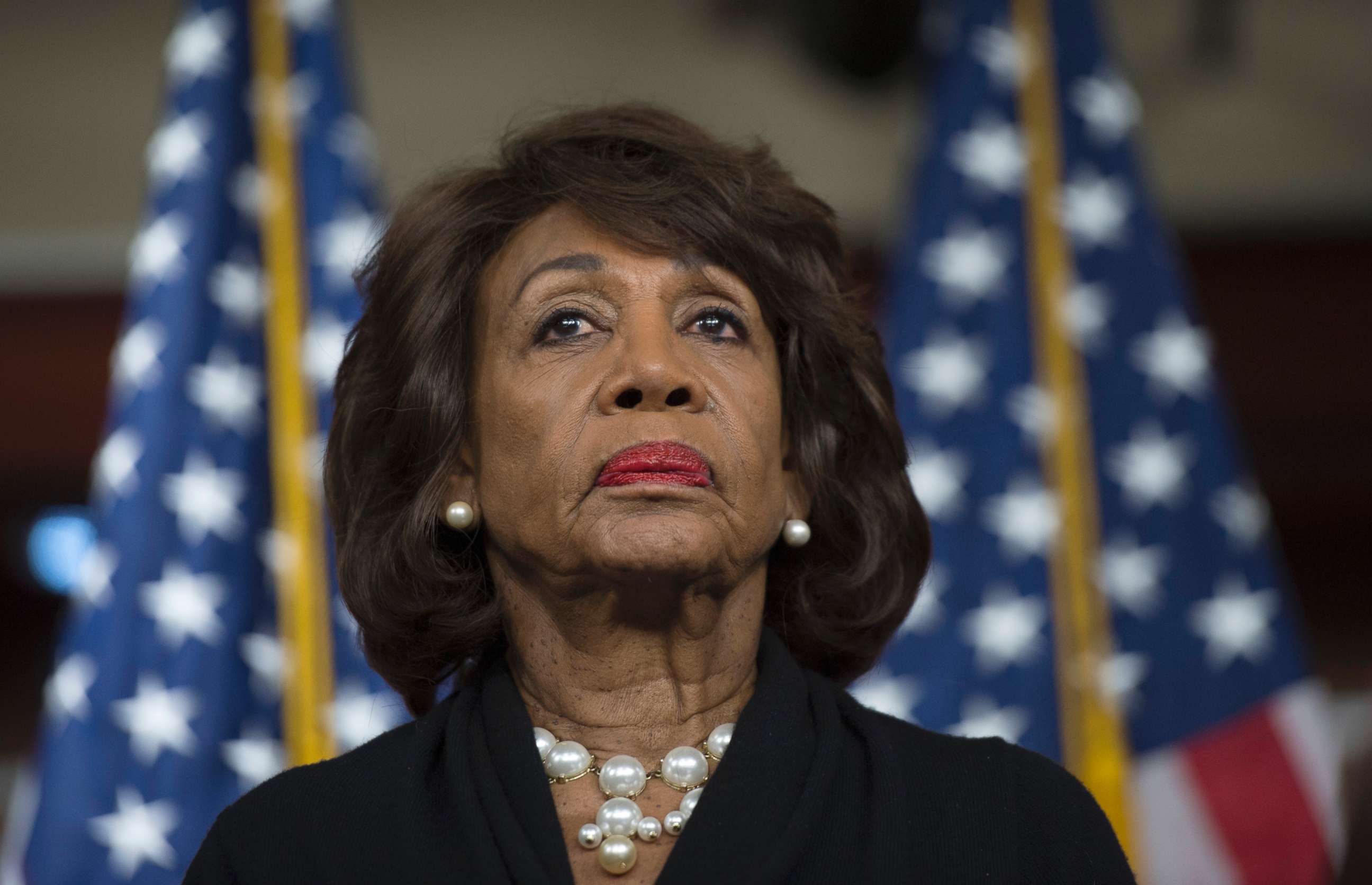 PHOTO: Representative Maxine Waters looks on before speaking to reports regarding the Russia investigation on Capitol Hill in Washington, Jan. 9, 2018.