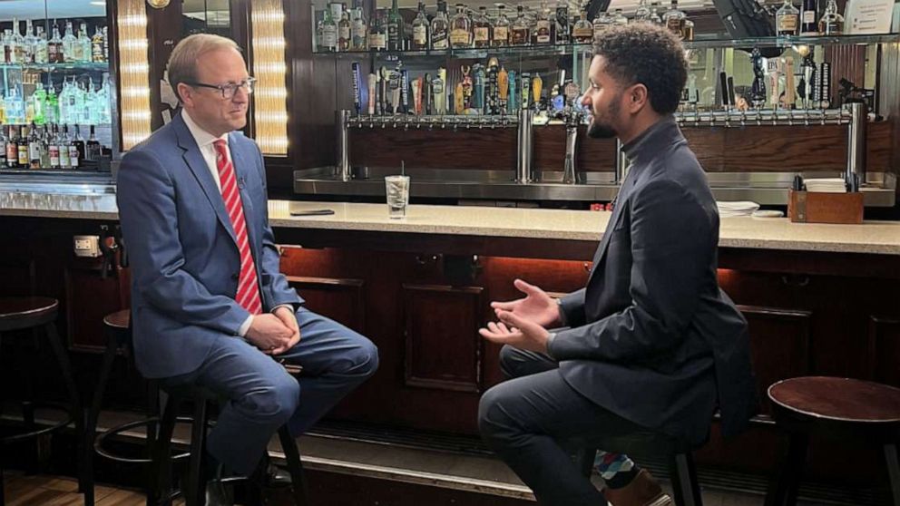 PHOTO: Incoming Congressman Maxwell Frost sat down with ABC News' Jonathan Karl for an interview at Capitol Hill restaurant Bullfeathers.