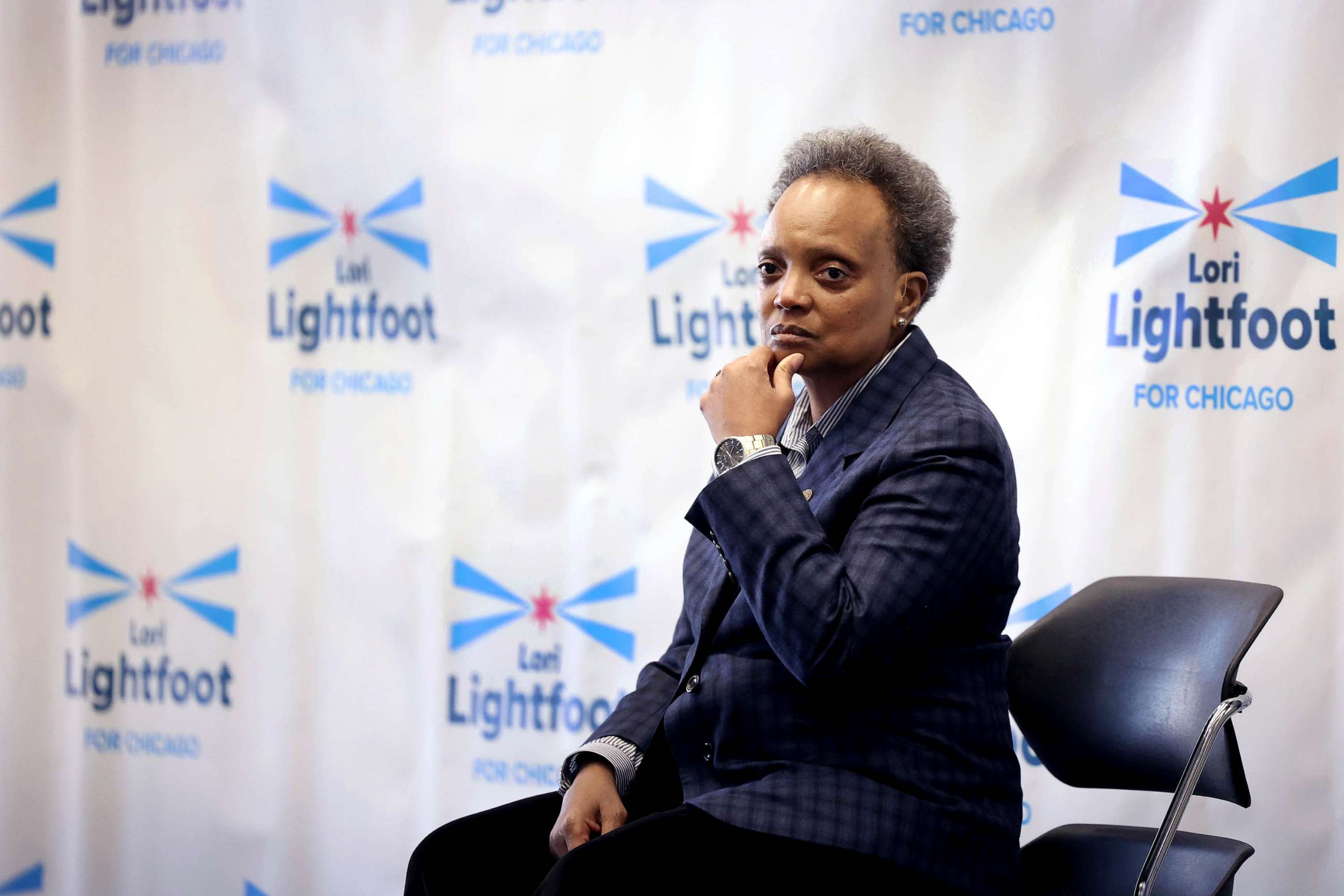 PHOTO: Chicago Mayor Lori Lightfoot waits to be introduced at a campaign rally, Feb. 25, 2023 in Chicago.