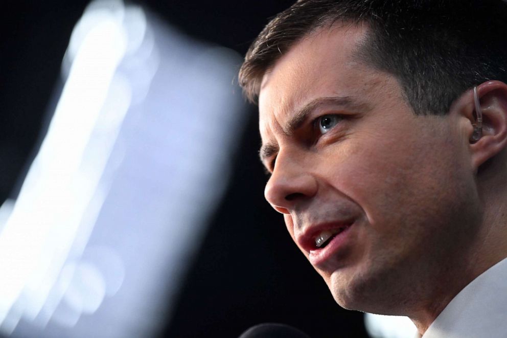 PHOTO: Democratic presidential candidate South Bend, Ind., Mayor Pete Buttigieg listens to a question in the spin room after a Democratic presidential primary debate, Thursday, Nov. 21, 2019, in Atlanta.