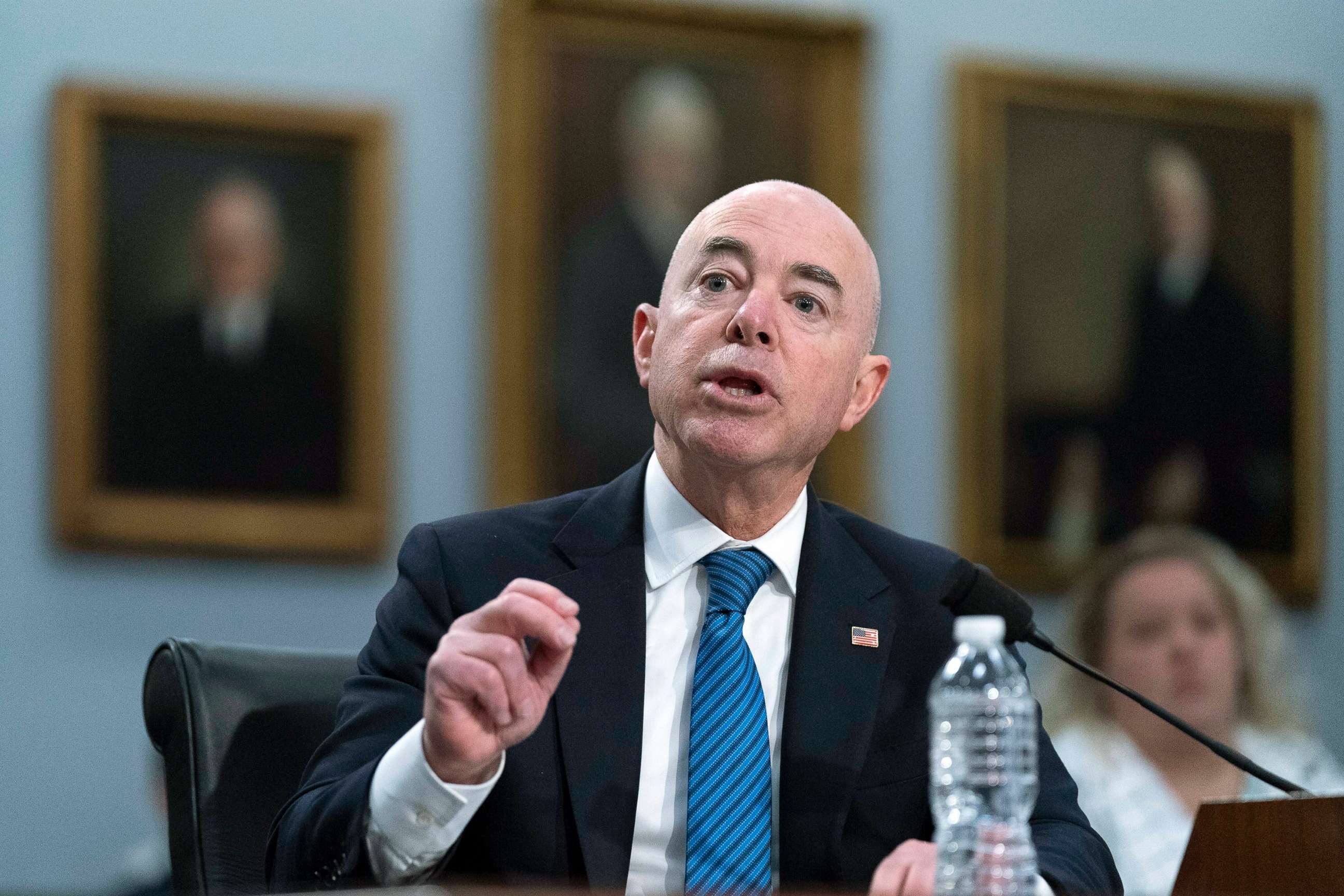 PHOTO: Secretary of Homeland Security Alejandro Mayorkas testifies during a hearing on Fiscal Year 2023 Budget Request for the Department of Homeland Security on Capitol Hill in Washington, D.C., April 27, 2022.