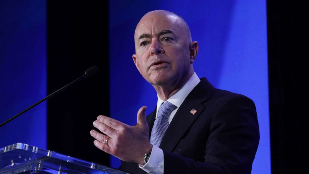 PHOTO: Secretary of Homeland Security Alejandro Mayorkas speaks during the 90th Winter Meeting of USCM on Jan. 20, 2022 in Washington, DC.