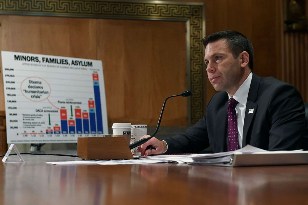 PHOTO: Acting Department of Homeland Security Secretary Kevin McAleenan testifies before the Senate Homeland Security Committee on Capitol Hill in Washington, D.C., May 23, 2019, during a hearing on border security.