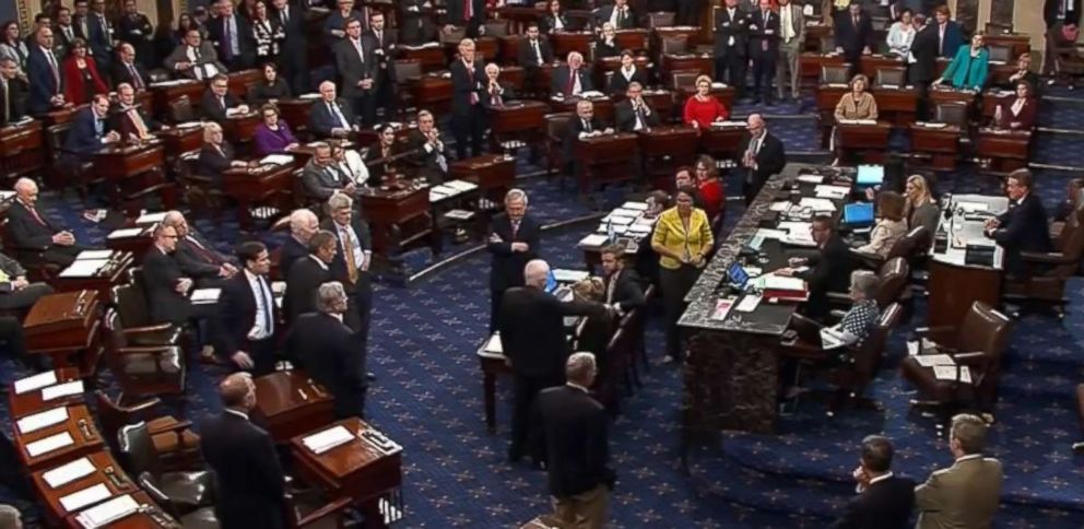 PHOTO: Sen. John McCain (R-AZ) was one of three Republicans votes no on the amendment on a version of Obamacare reform, July, 28, 2017, at the Capitol