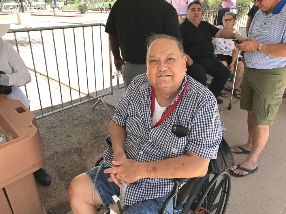 PHOTO: Frank Xavier Marcial and his wife drove for more than seven hours from their home in California to pay tribute to Sen. John McCain in Phoenix, Arizona, Aug. 29, 2018. 