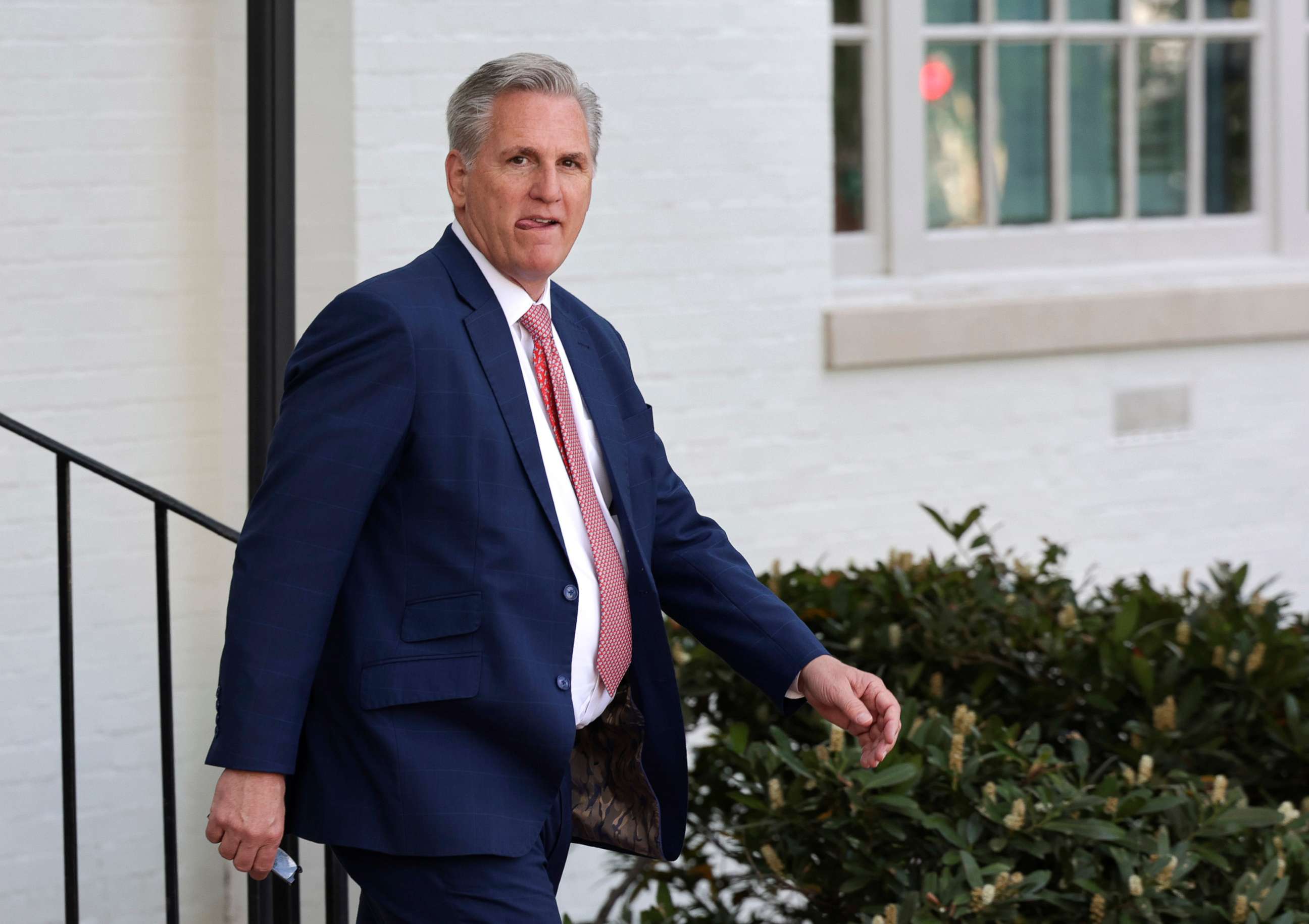 PHOTO: House Minority Leader Kevin McCarthy leaves a House Republican conference meeting  on Capitol Hill, April 27, 2022, in Washington, D.C.